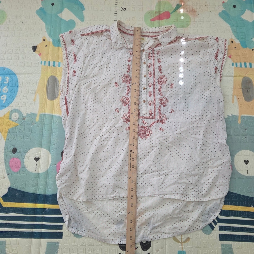 Maeve Anthropologie White Red Polka Dot Embroidered Cotton Top XL Sleeveless - Picture 4 of 10